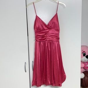 Hot pink Fuchsia mini flow Satin Dress with mini glitter polka dots size small